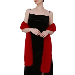 1566 71" X 6" Faux Fur Long Scarf For Women – Soft Plush Winter